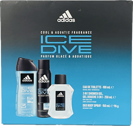 Adidas ICE DIVE edt 100 ml + żel 250 ml + deo 150 ml Zestaw